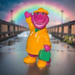 Vintage 1993 Lyons Group BARNEY Purple DINOSAUR Raincoat PVC Figure 2.5" A44
